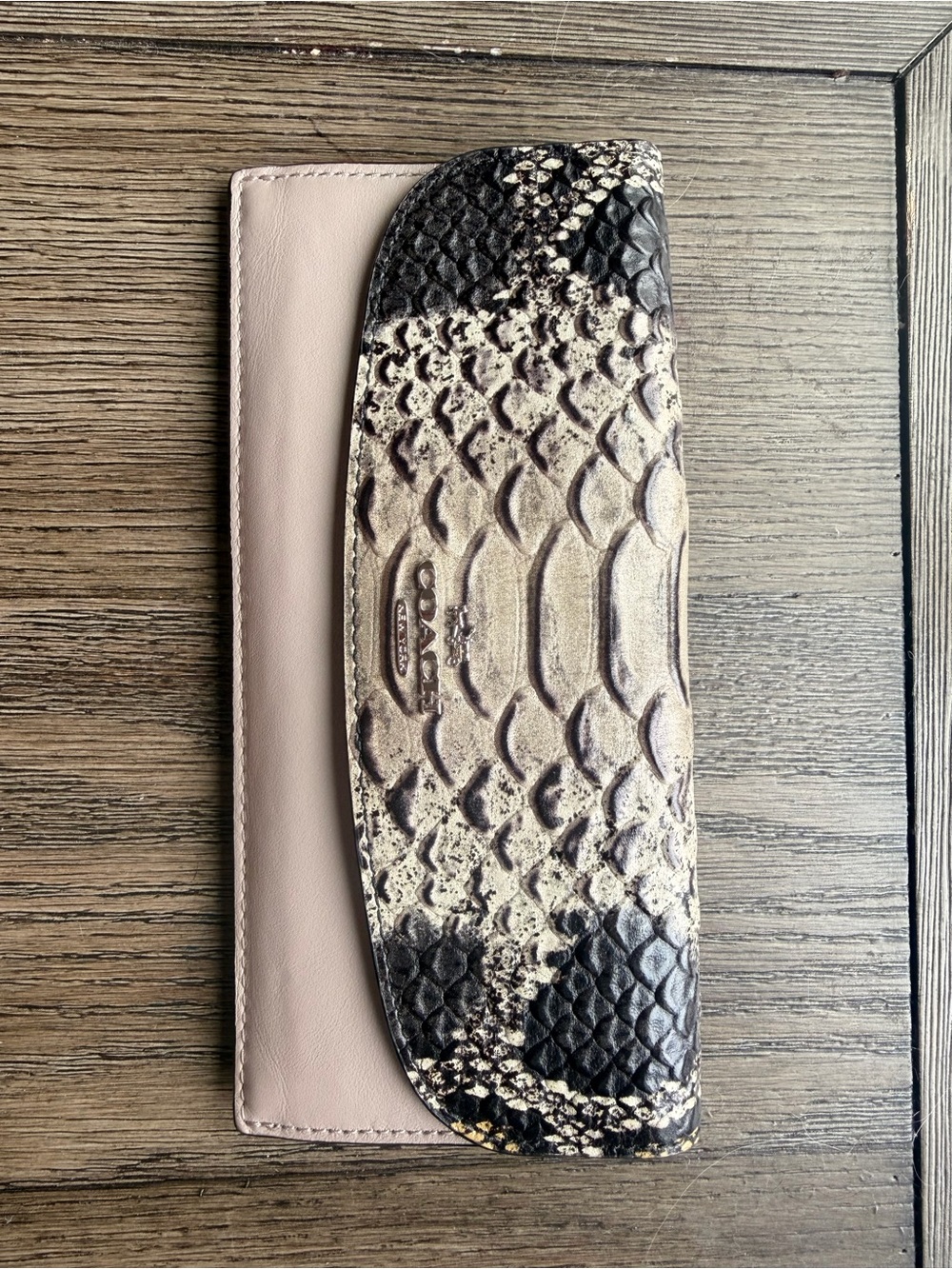 Coach Leather Wallet with Snakeskin-Print Flap